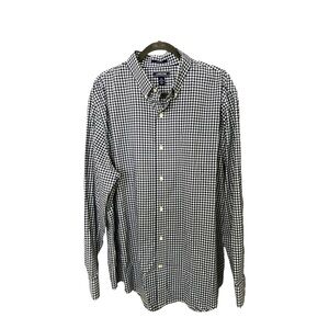 Lands’ End Men’s Navy & White Gingham Button Down Shirt Long Sleeve Size XL EUC